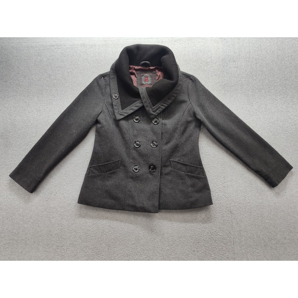Dollhouse Women Pea Coat L Gray Double Breasted Collared Pockets Cozy Outerwear